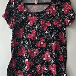 LuLaRoe Black Tee with Pink Floral Design
